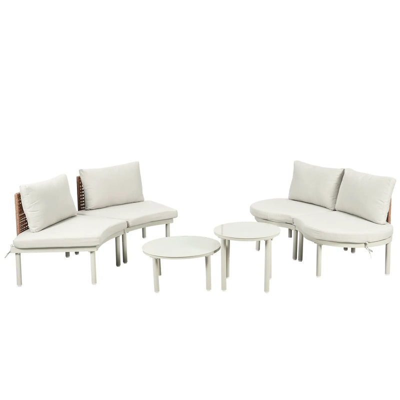 6 Piece Patio Set, Half Moon Outdoor Sectional Sofa With 2 High Low Coffee Tables, 4 Pillows & Cushions by HouseOfZazla