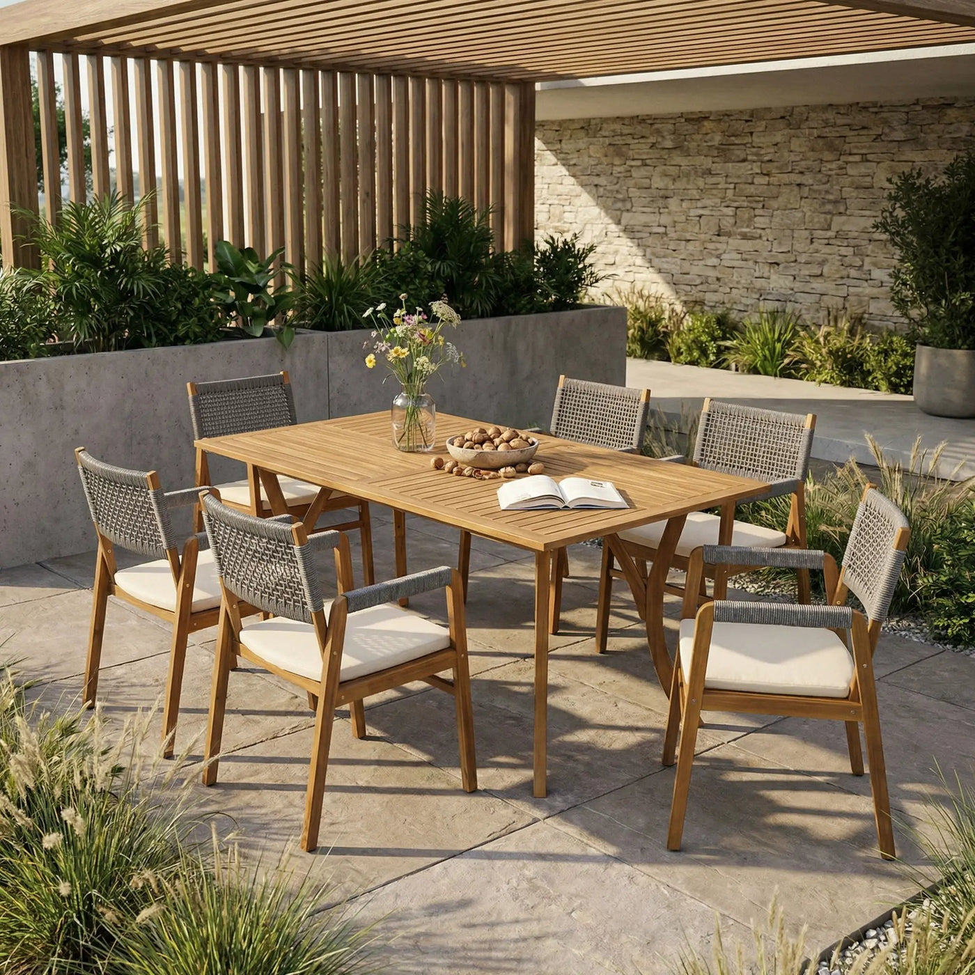 Outdoor Rustic Patio Acacia Bistro Set With Cushions by HouseOfZazla