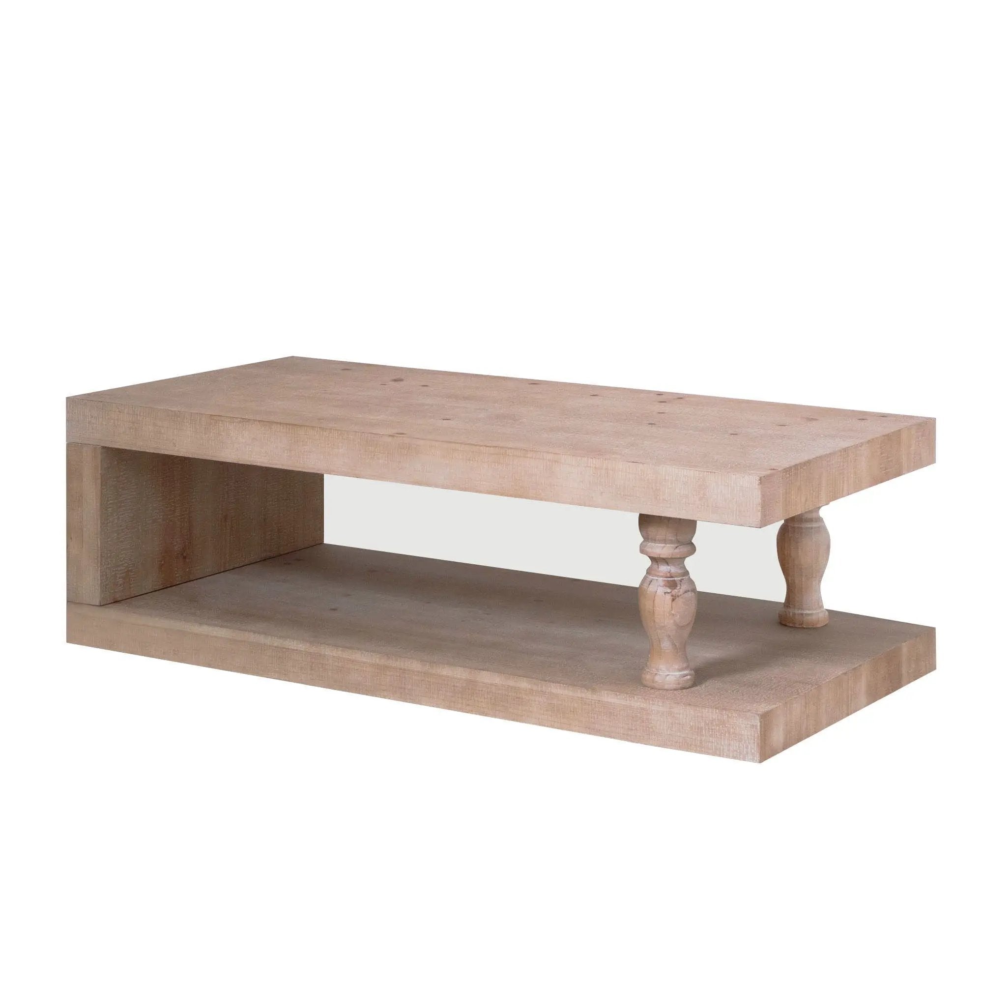 Rustic Solid Wood Coffee Table With Open Shelf, Modern Farmhouse Design - Light Natural / Natural by Unique Piece Furniture