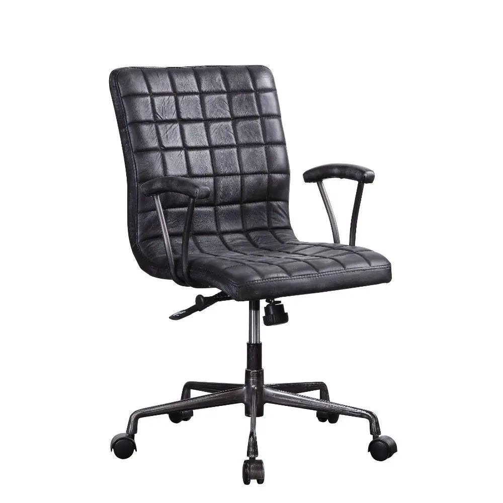 Barack - Office Chair - Vintage Black Top Grain Leather & Aluminum by Unique Piece Furniture
