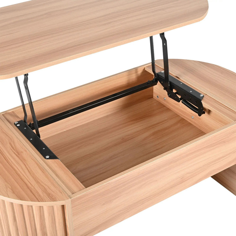 Lift Top Coffee Table With Hidden Compartment, Modern Oval Lift Tabletop For Home Living Room by HouseOfZazla