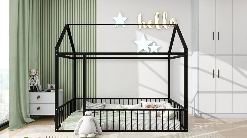 Metal Bed House Bed Frame With Fence by HouseOfZazla
