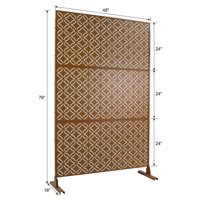 Freestanding Decorative Privacy Screen For Deck Balcony Patio, Metal Privacy - Brown by Unique Piece Furniture