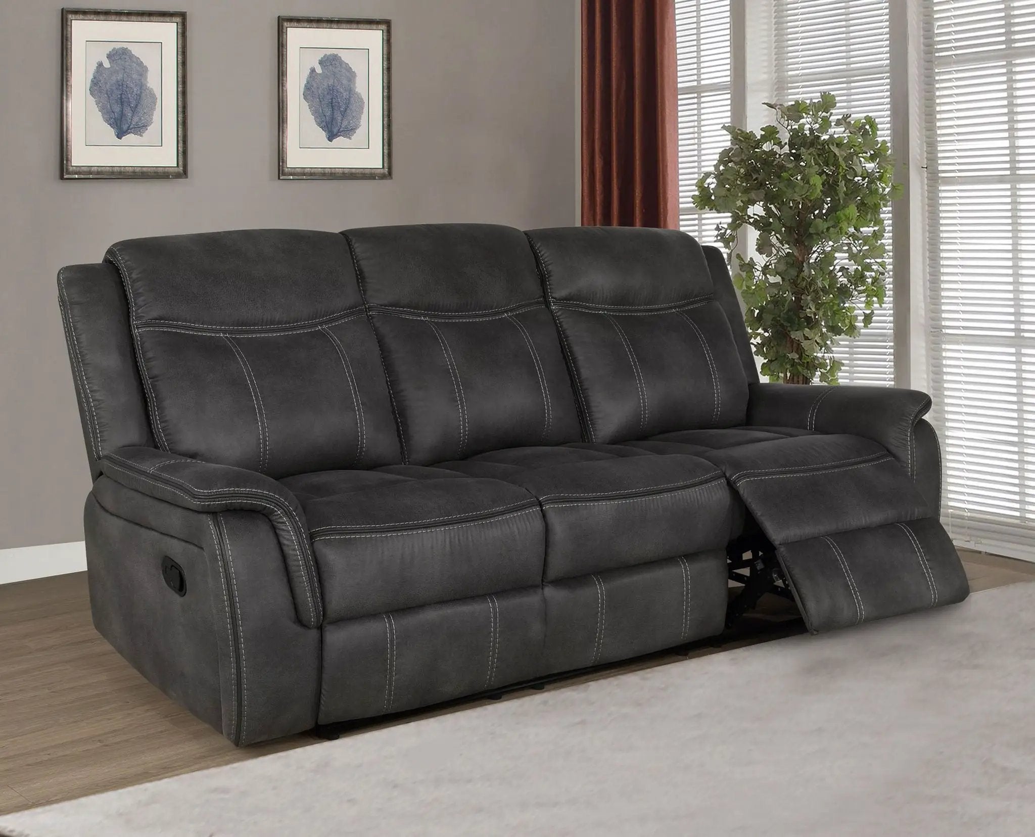 Lawrence Upholstered Padded Arm Reclining Sofa Charcoal by Unique Piece Furniture