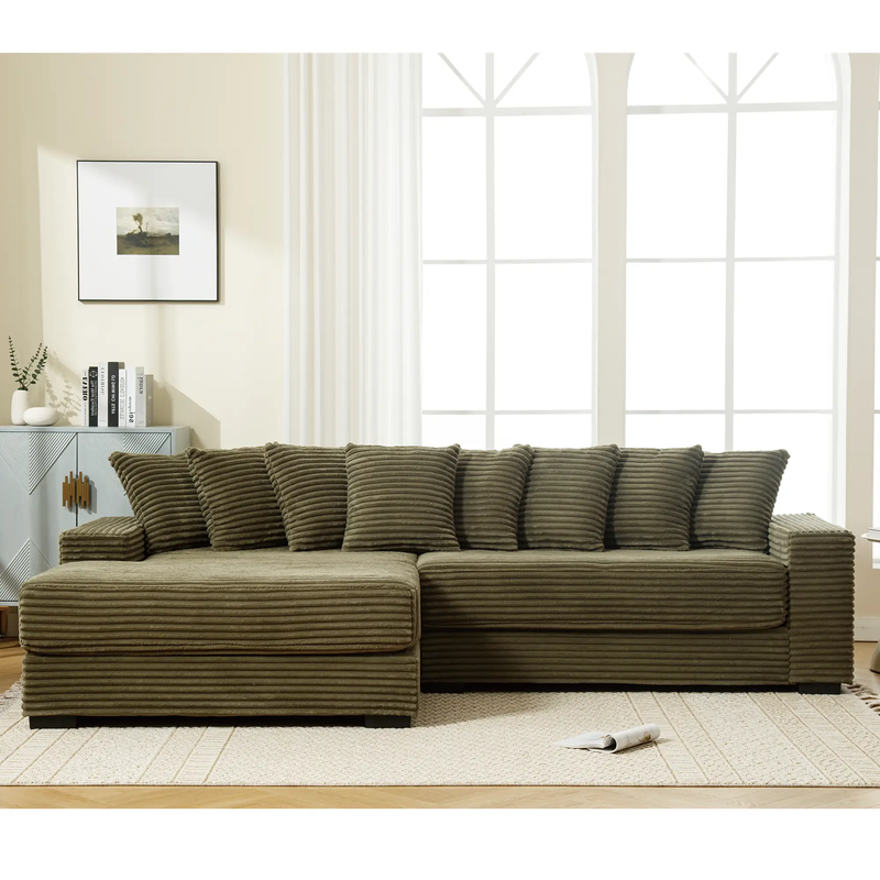 Oversized Two-Piece Corduroy Sofa with Left Chaise Daybed by HouseOfZazla