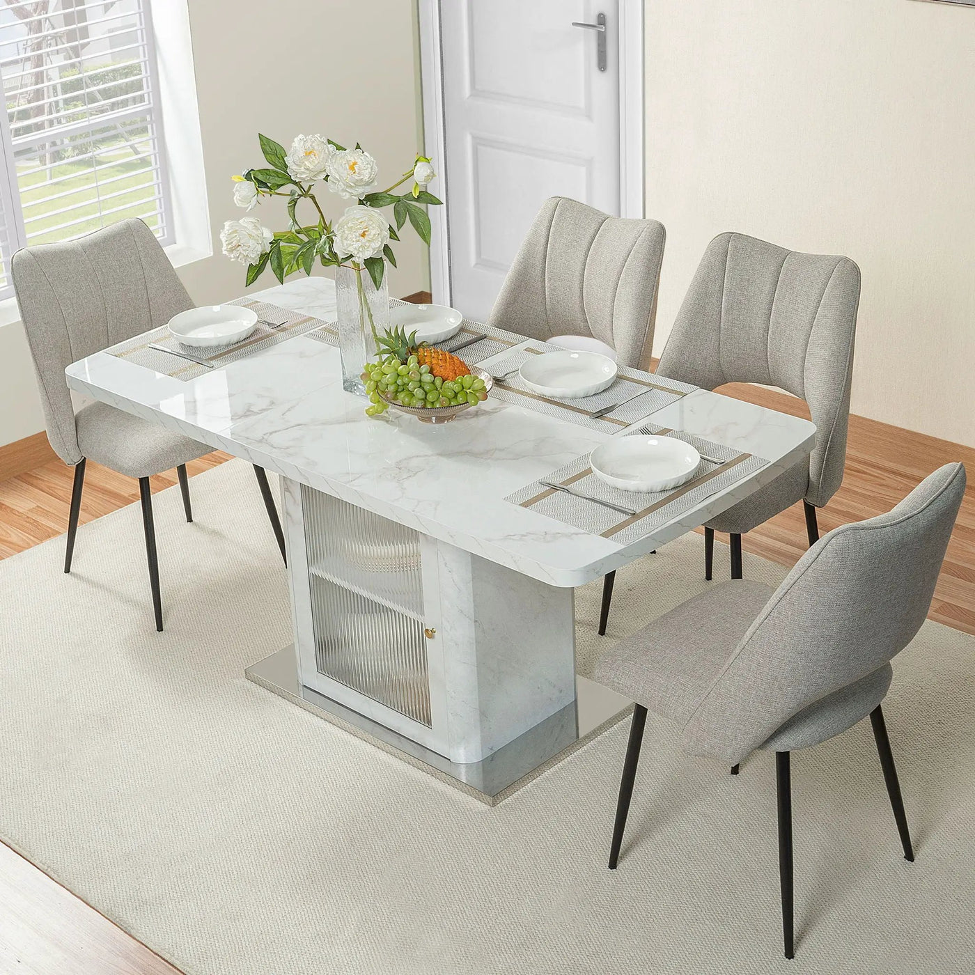 Modern Rectangle Dining Table With Stretchable Top, Storage Cabinet by Unique Piece Furniture