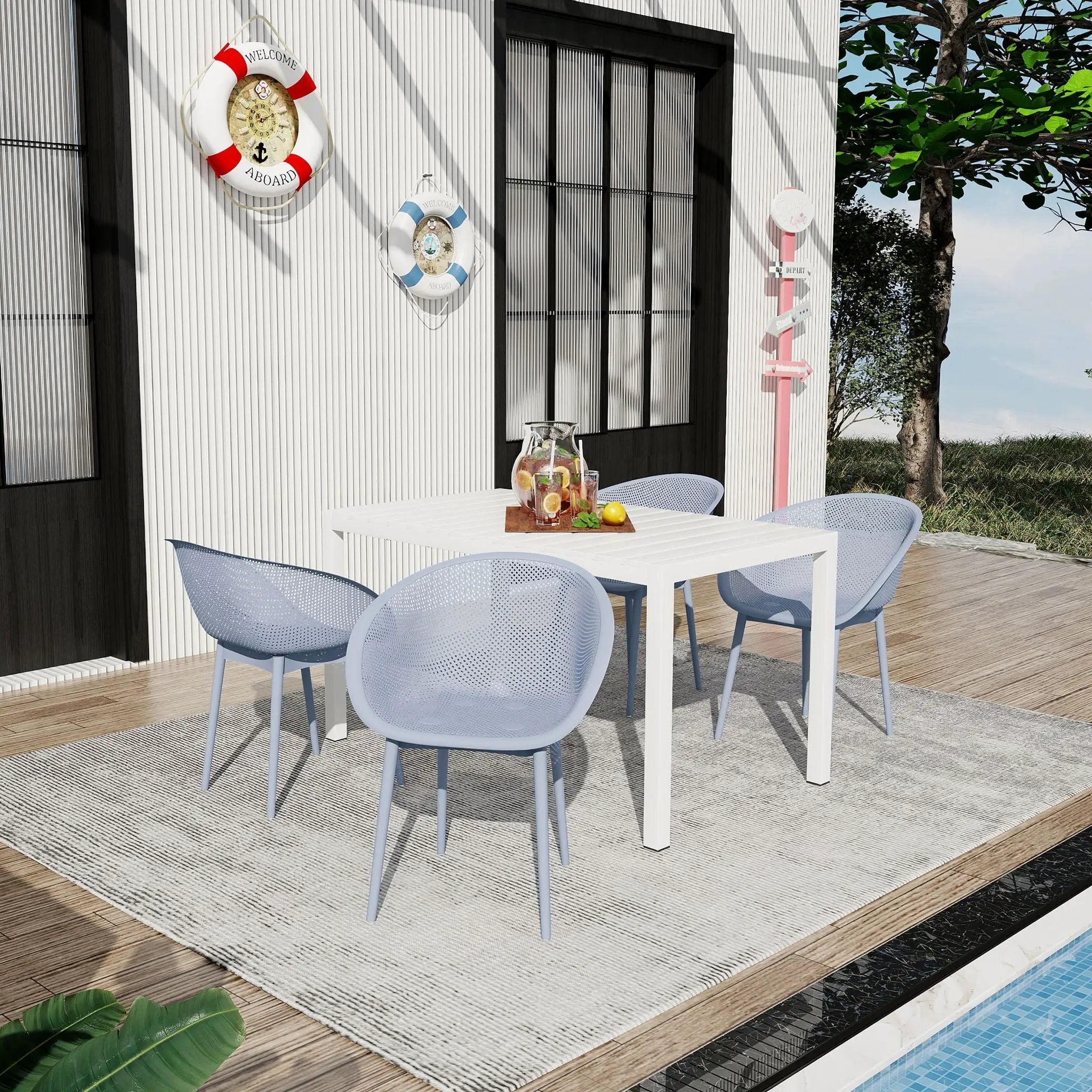 4 Pack Lounge Chair Set With Long Table by Unique Piece Furniture