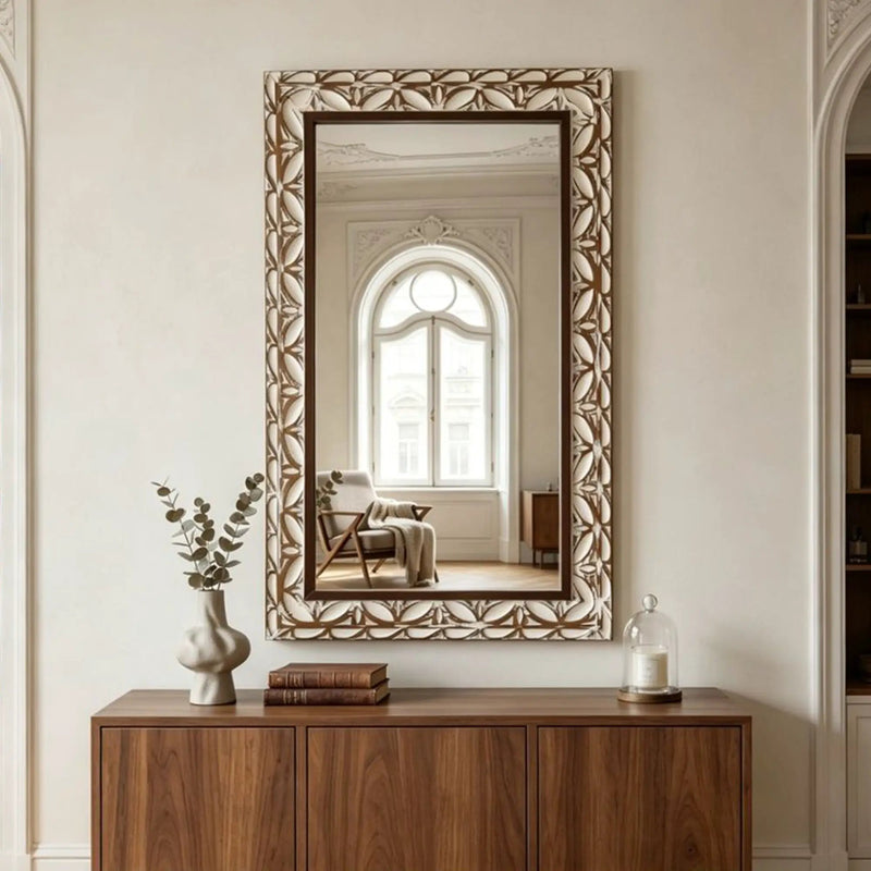 29.13"×47.24" Rectangular Carved Leaf Wall Mirror by HouseOfZazla