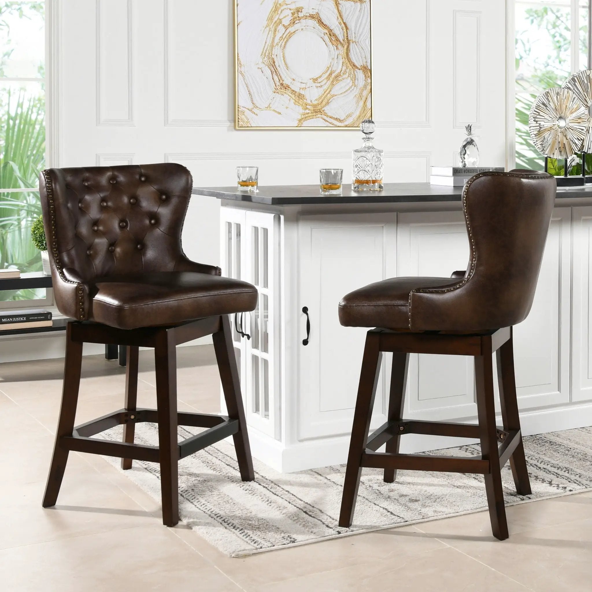 Holmes - Tufted High Back 360 Swivel Counter Height Barstool by HouseOfZazla