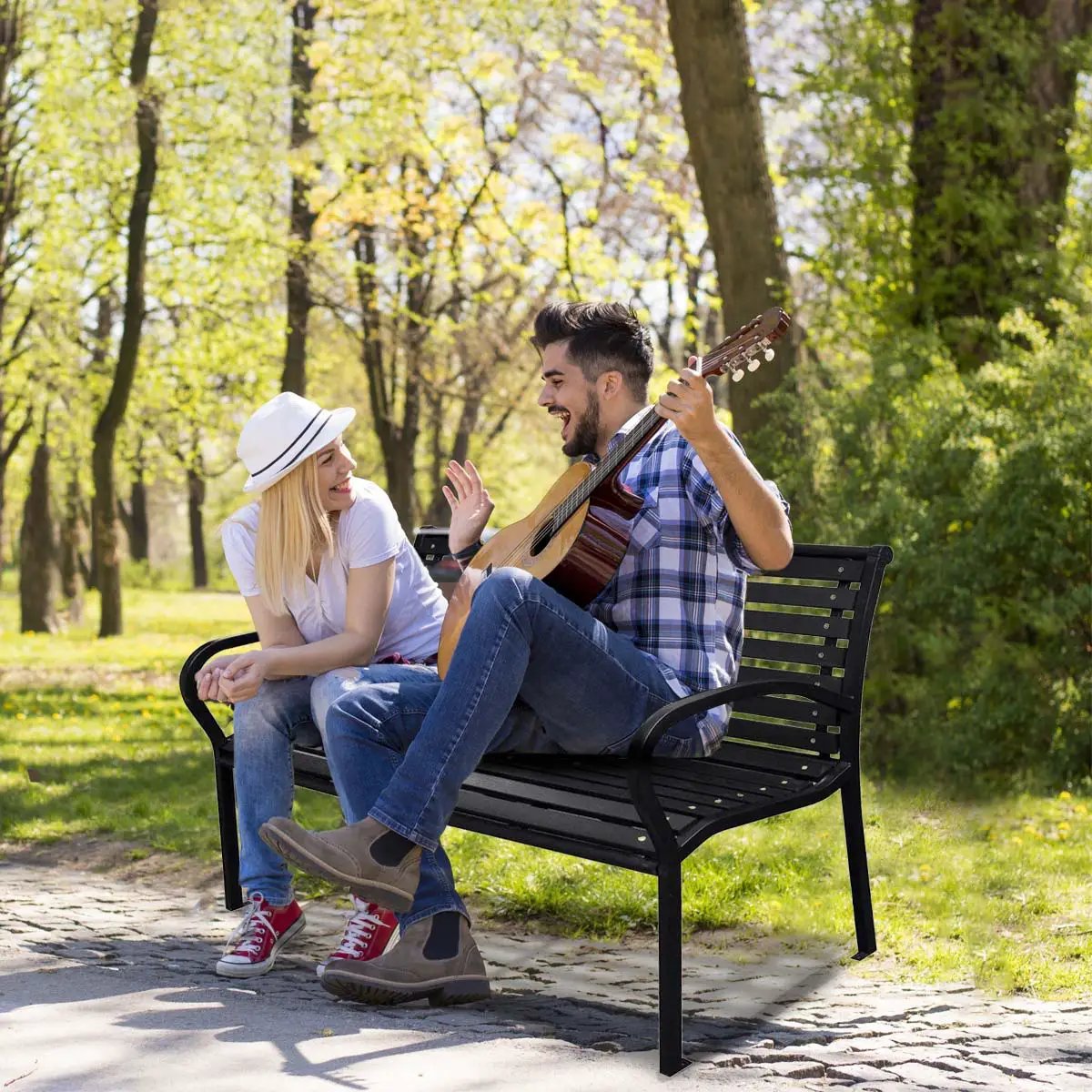 Patio Bench Steel - Black by Unique Piece Furniture