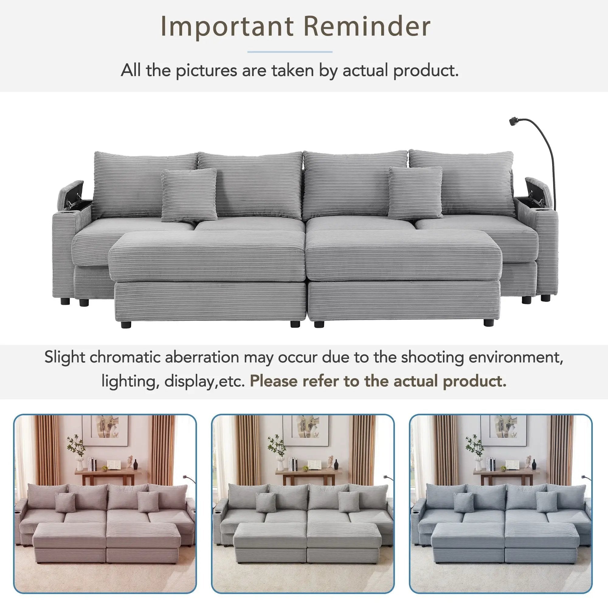 Modern Style Loveseat Sofa Sectional Sofa Couch With Storage Space, A Movable Ottoman, Two USB Ports, Two Cup Holders, A Phone Holder For Living Room by HouseOfZazla