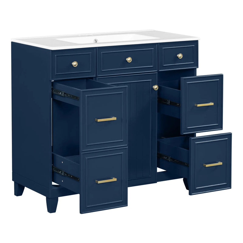 Bathroom Vanity With Ceramic Sink, Soft Close Doors, Adjustable Shelves