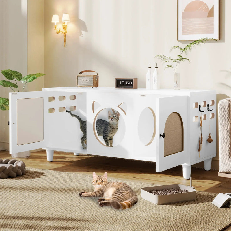 Furniture Style Cat Cabinet Cat Litter Box With Sisal Scratching Door - Cream White by HouseOfZazla