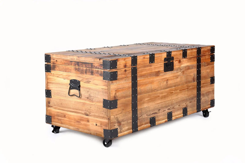 Trunk Table With Four Wheel Large Capacity Storage Coffee Table - Natural / Black by HouseOfZazla
