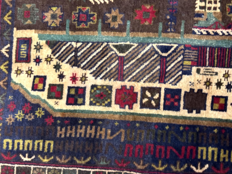Balouch Rug 3x5, Afghan Carpet, City Pictorial by Jewel Rugs
