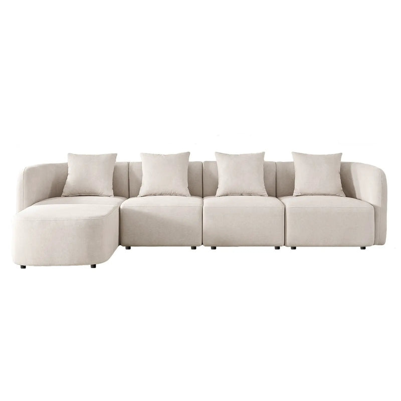 L-Shaped Modular Sectional Sofa With Ottoman, Living Room Furniture Set - Beige by HouseOfZazla