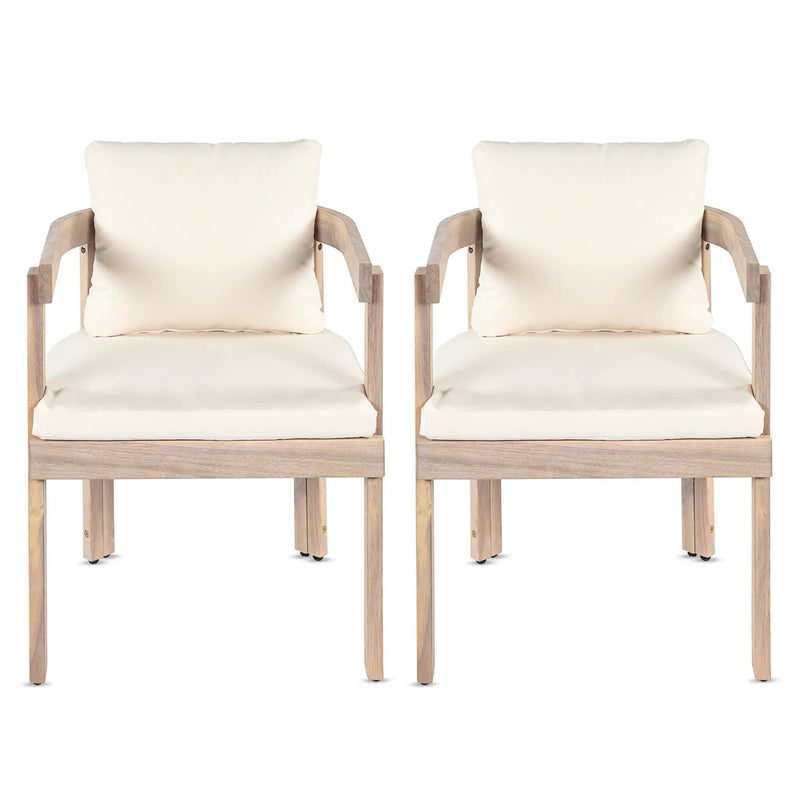Acacia Wood Dining Chairs Set of 2, Armchairs with Cushions by HouseOfZazla
