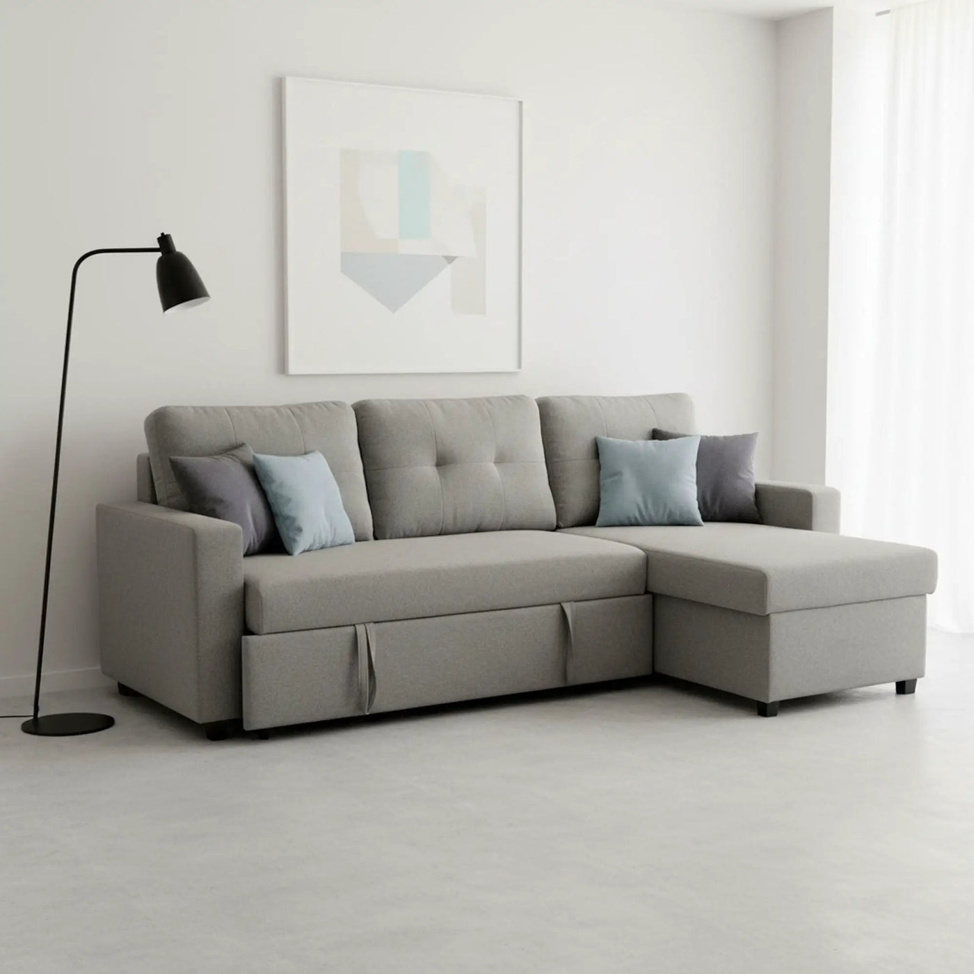 Convertible L Shaped Sectional Sleeper Sofa Bed, Saving Pull Out Couch by Unique Piece Furniture