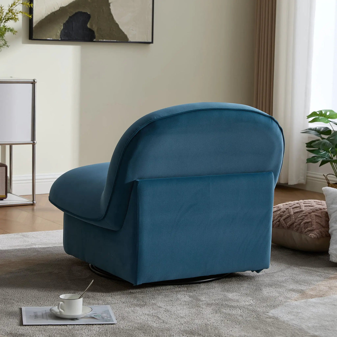 Pumpkin Shaped Swivel Accent Chair, 360 Degree Rotation For Living Room by Unique Piece Furniture