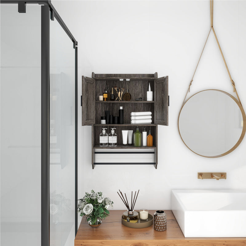 Bathroom Wall Cabinet with Doors, Adjustable Shelf, Towel Bar and Paper Holder by HouseOfZazla