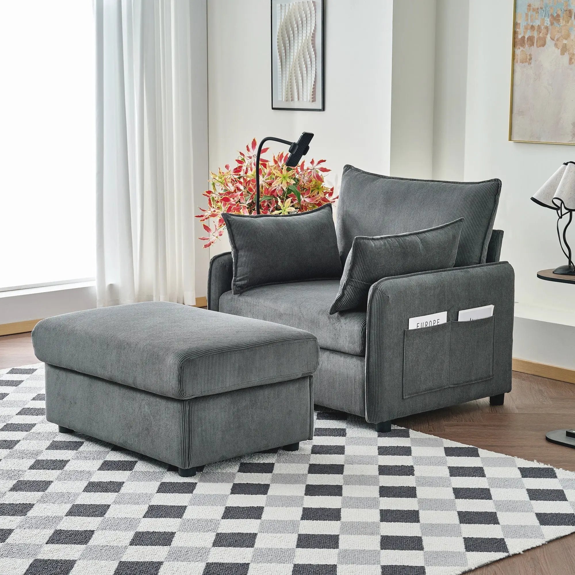 Comfy Oversized Chaise Lounge Chair With Ottoman And Storage by HouseOfZazla