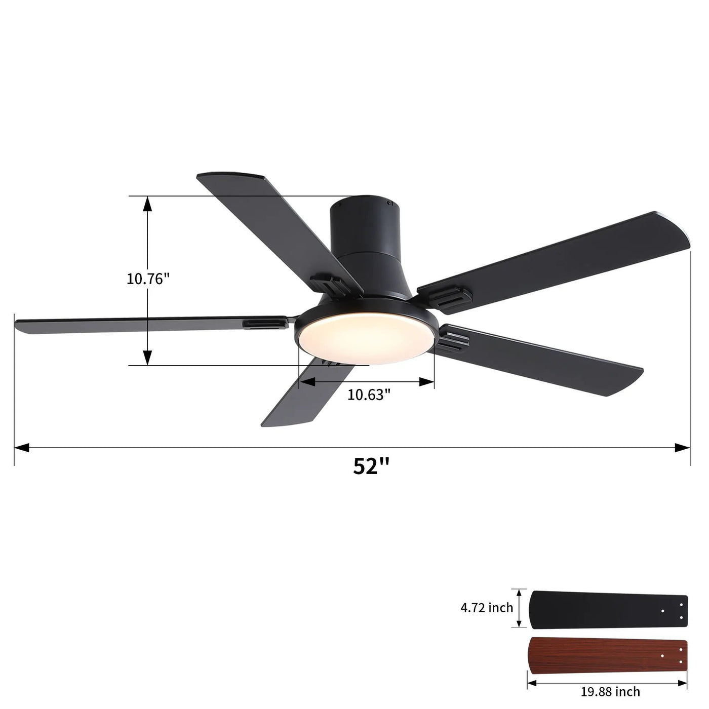 Flush Mount Ceiling Fans With LED Light And Remote Control, 5 Blades by Unique Piece Furniture