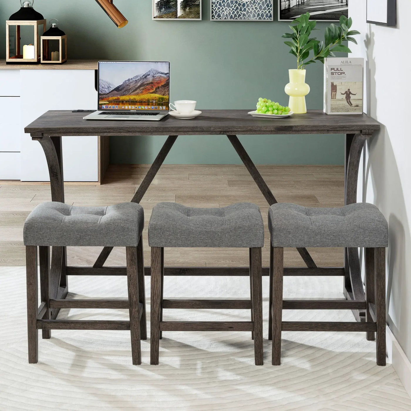 Bar Table Set With 3 Padded Stools by Unique Piece Furniture