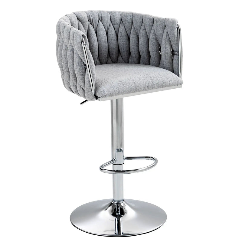 360 Degree Swivel Bar Stools Adjustable Counter Height Bar Chairs With Woven Back & Footrest, Silver Chromed Bar Stools For Kitchen Island (Set of 2) - Gray by Unique Piece Furniture