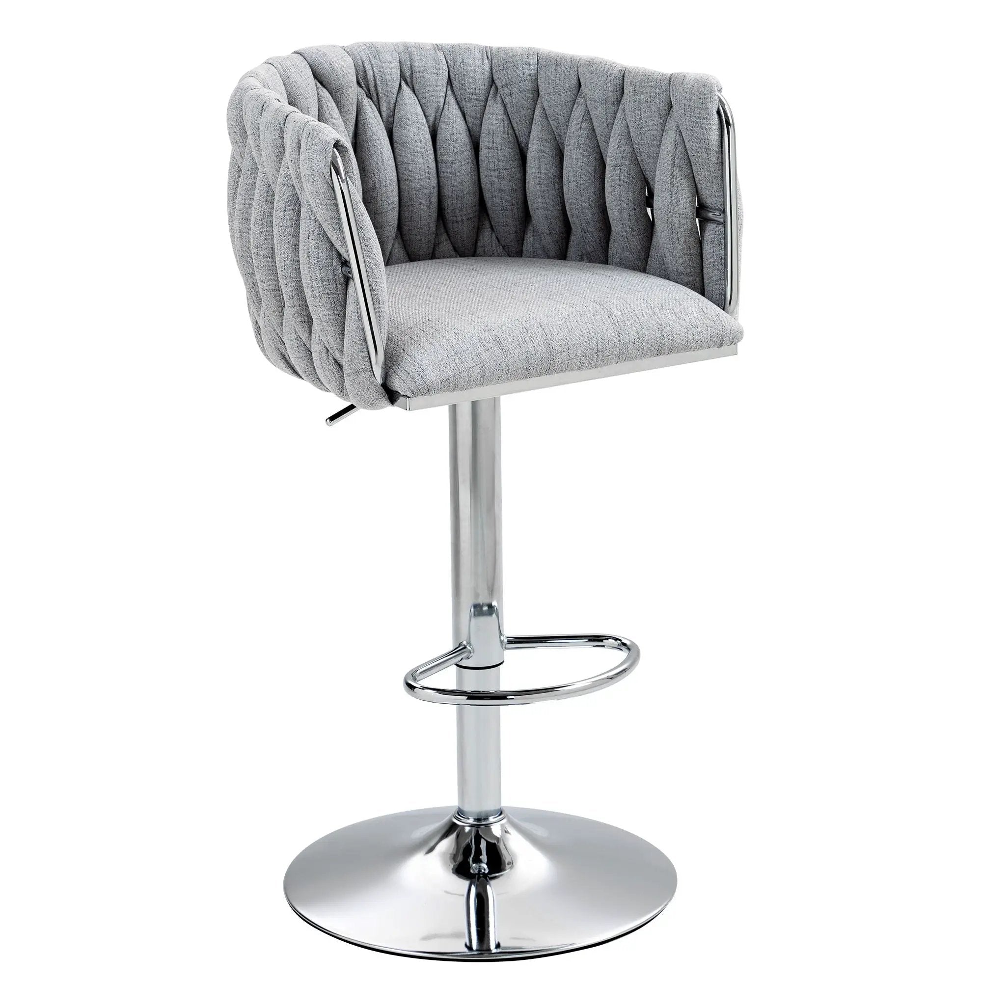 360 Degree Swivel Bar Stools Adjustable Counter Height Bar Chairs With Woven Back & Footrest, Silver Chromed Bar Stools For Kitchen Island (Set of 2) - Gray by HouseOfZazla