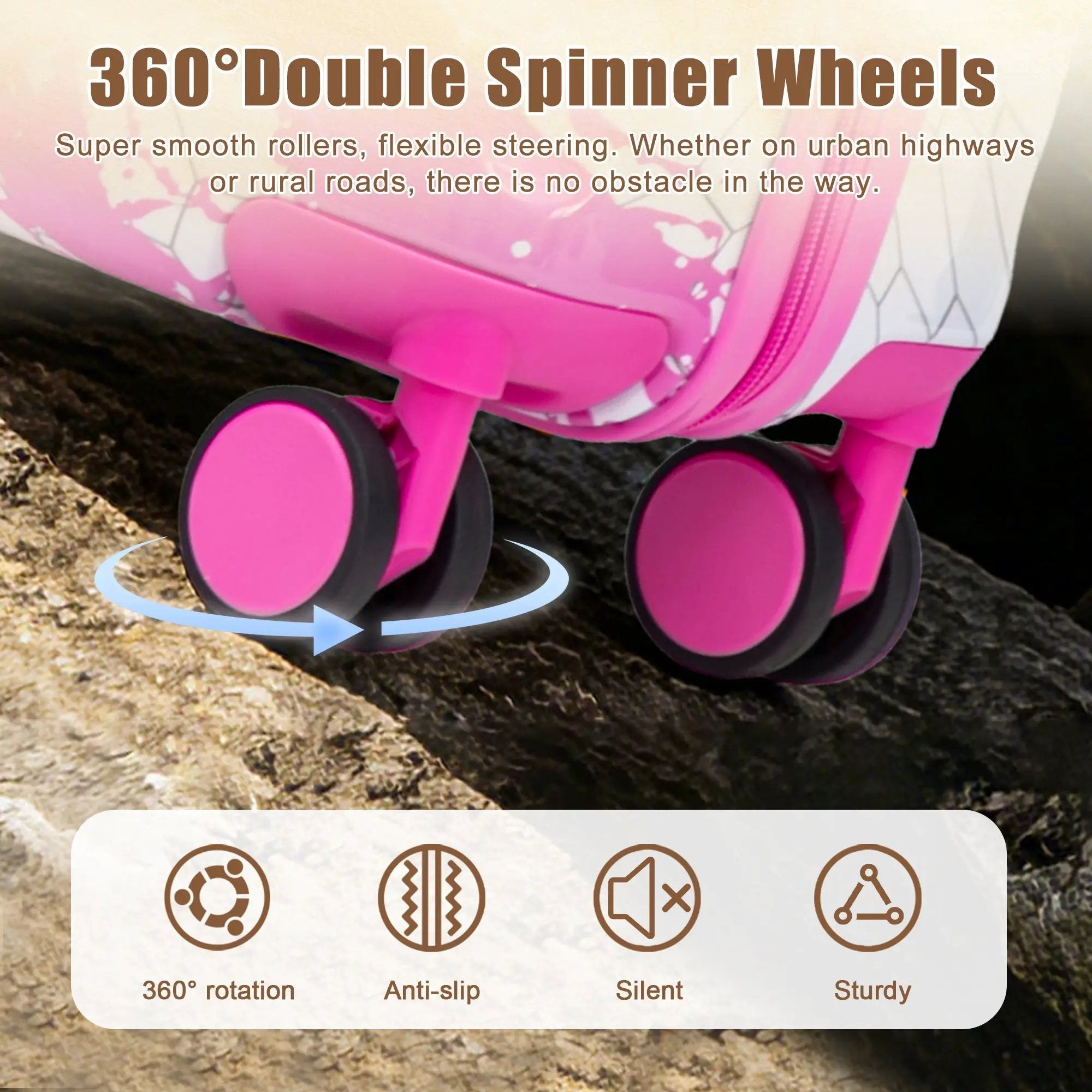 3-Piece Spinner Wheel Luggage Set (20"/24"/28") in Pink by HouseOfZazla