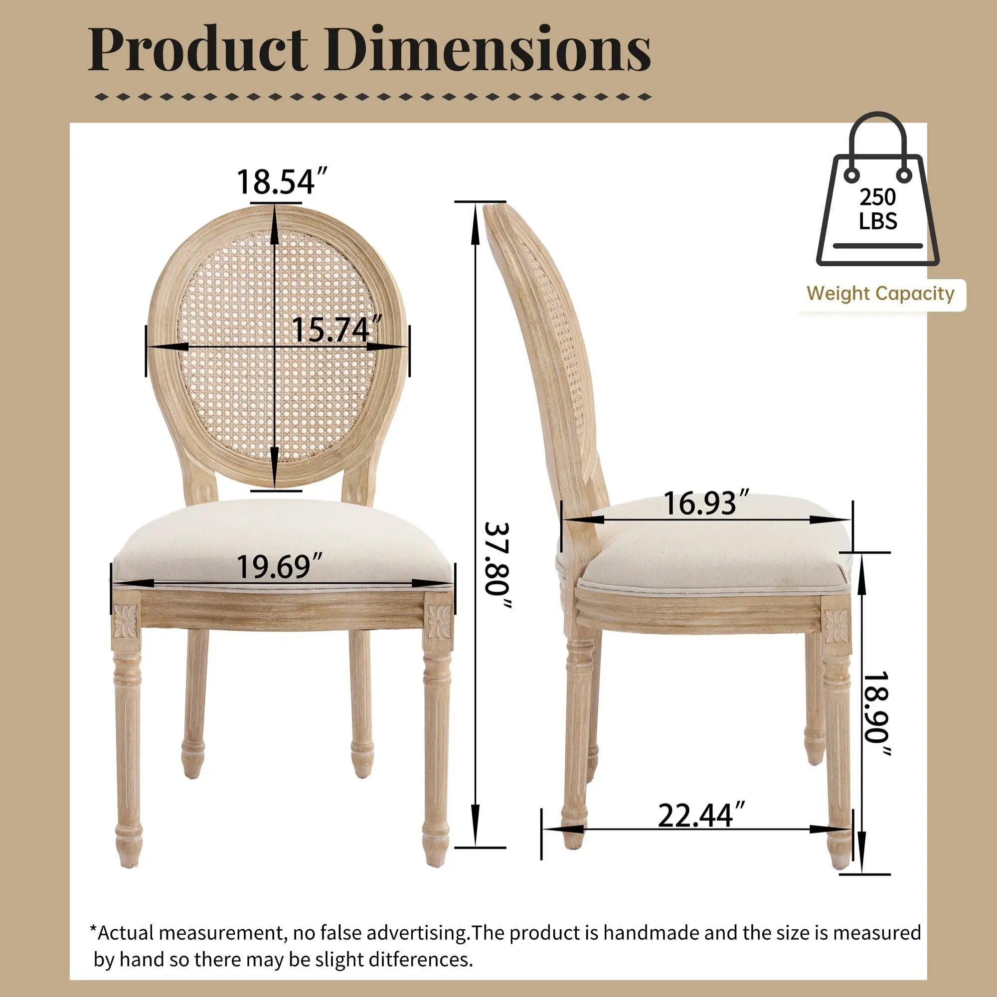 French Country Dining Chairs Set of 2 Upholstered with Rattan Back by HouseOfZazla