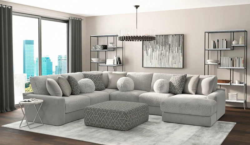 Canyon - 4 Piece Sectional With Cuddler Seat Cushions, Included Accent Pillows And Cocktail Ottoman (Right Side Facing Chaise) - Platinum by Unique Piece Furniture