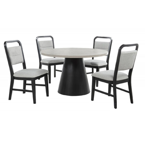 Dining Set With Round Table And 4 Upholstered Chairs - Black / Gray