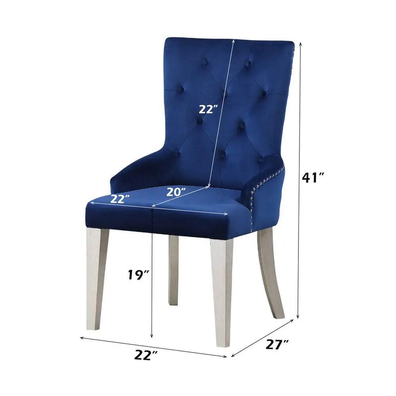 Varian - Side Chair - Blue Fabric & Antique Platinum by Unique Piece Furniture