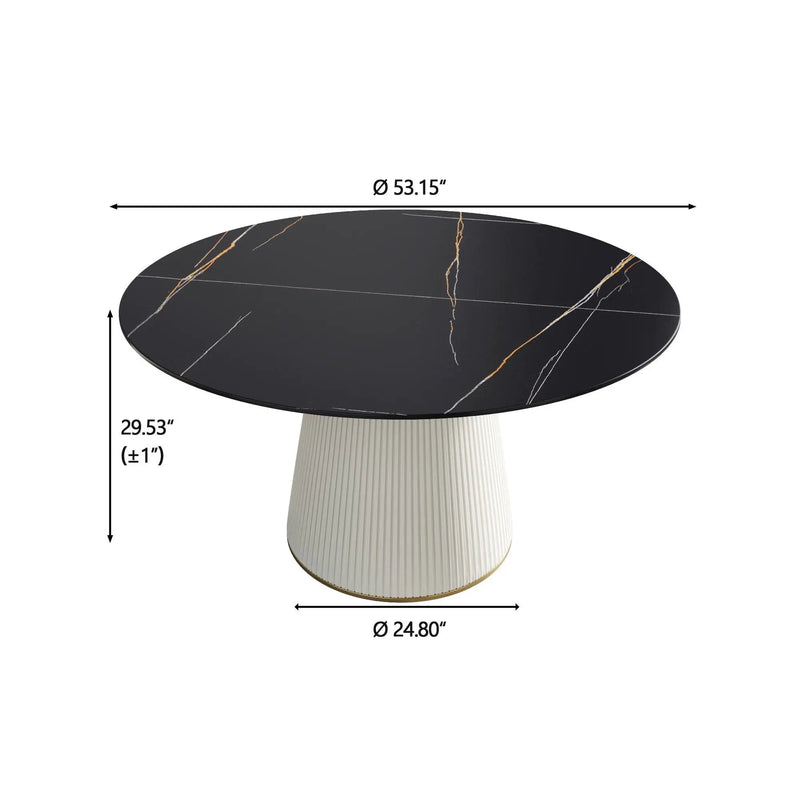 Modern Artificial Stone Round Plywood Base Dining Table, Can Accommodate 6 People, (Not Including Chairs) - Black / Beige by HouseOfZazla