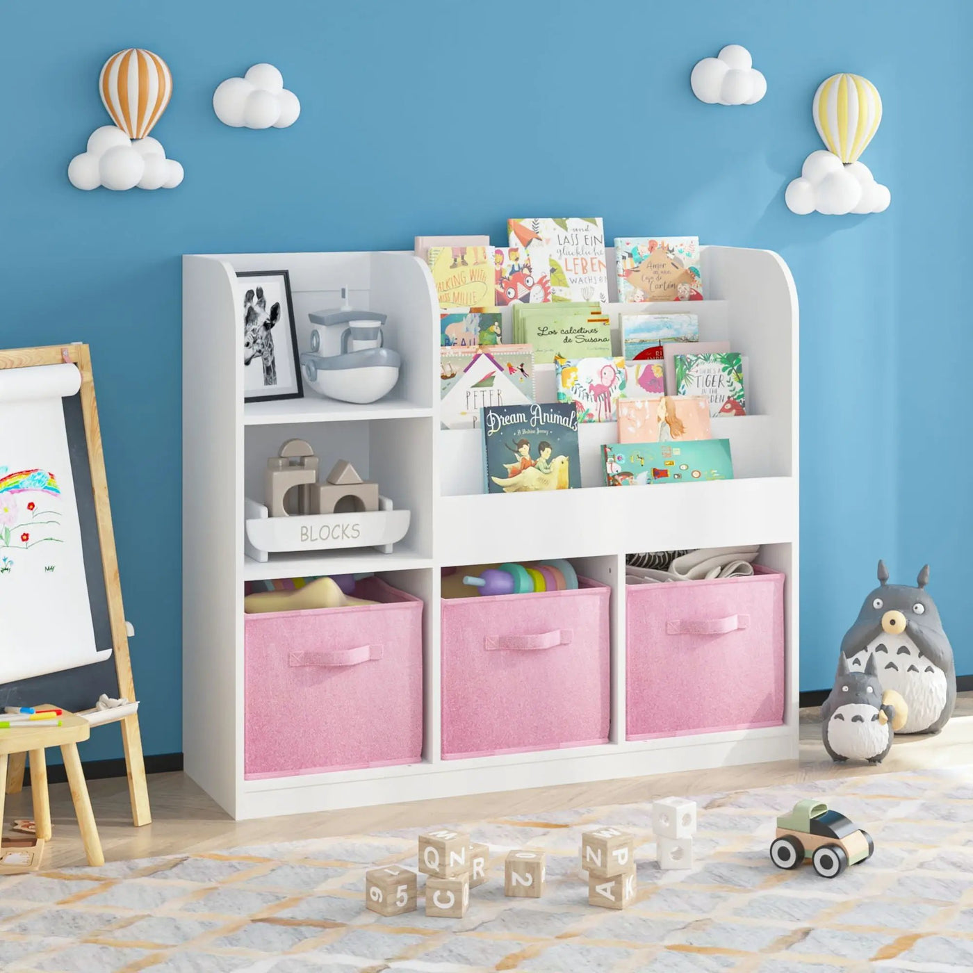 Bookcase And Bookshelf With 3 Collapsible Drawers, Multifunctional Display Stand by HouseOfZazla
