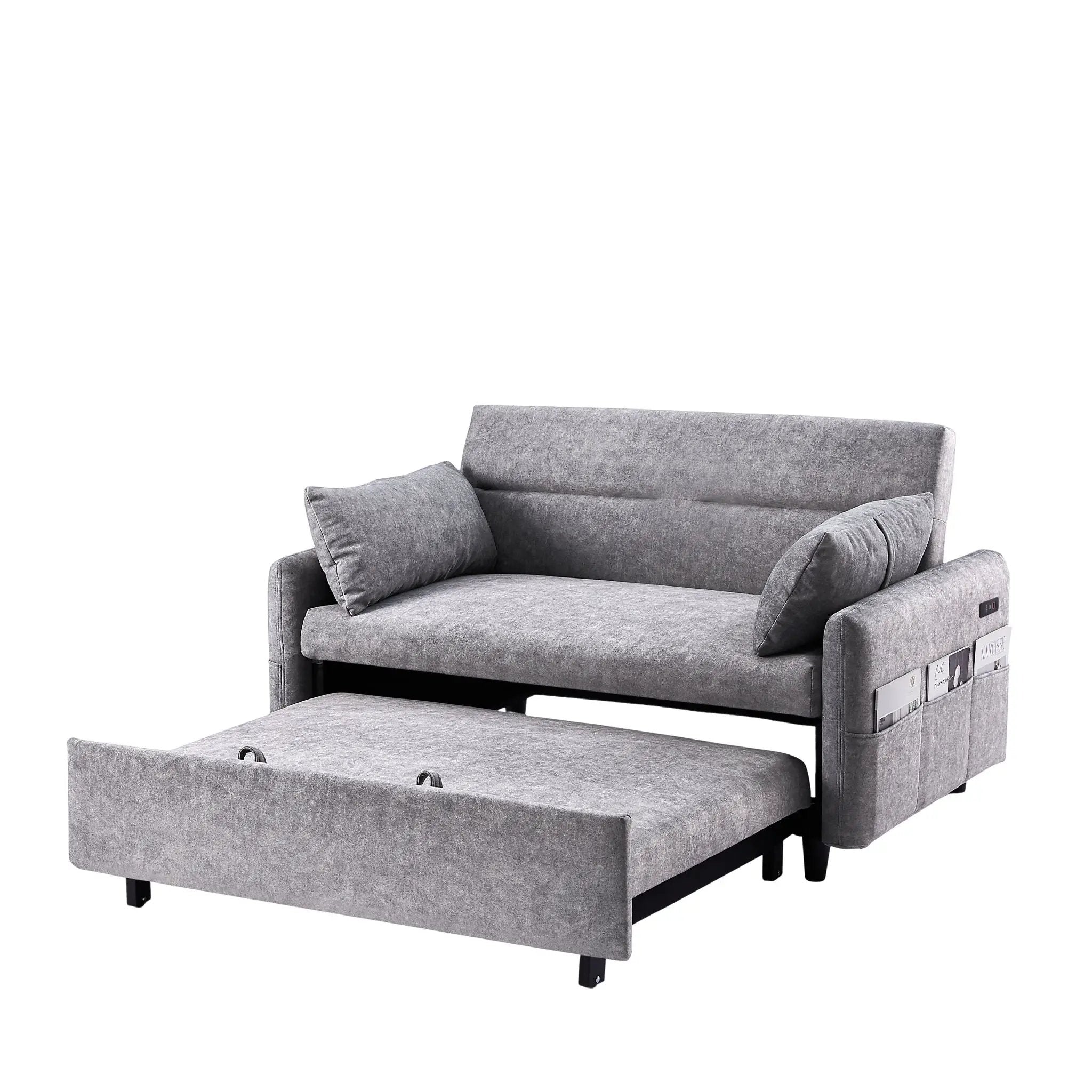 Pull Out Sleep Sofa Bed Loveseats Sofa Couch With Adjsutable Backrest, Storage Pockets, 2 Soft Pillows, USB Ports For Living Room, Bedroom, Apartment, Office by HouseOfZazla