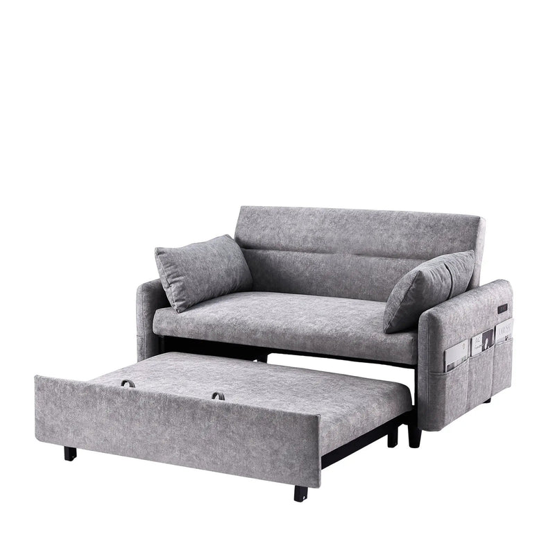 Pull Out Sleep Sofa Bed Loveseats Sofa Couch With Adjsutable Backrest, Storage Pockets, 2 Soft Pillows, USB Ports For Living Room, Bedroom, Apartment, Office by HouseOfZazla