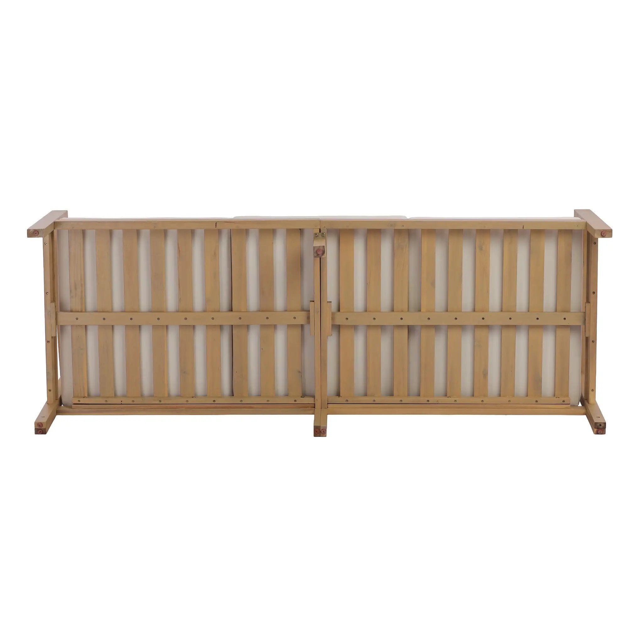 77.95" Outdoor Acacia Wood 3-Seater Sofa with Beige Cushions by HouseOfZazla