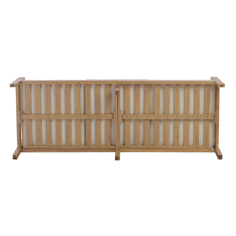 77.95" Outdoor Acacia Wood 3-Seater Sofa with Beige Cushions by HouseOfZazla