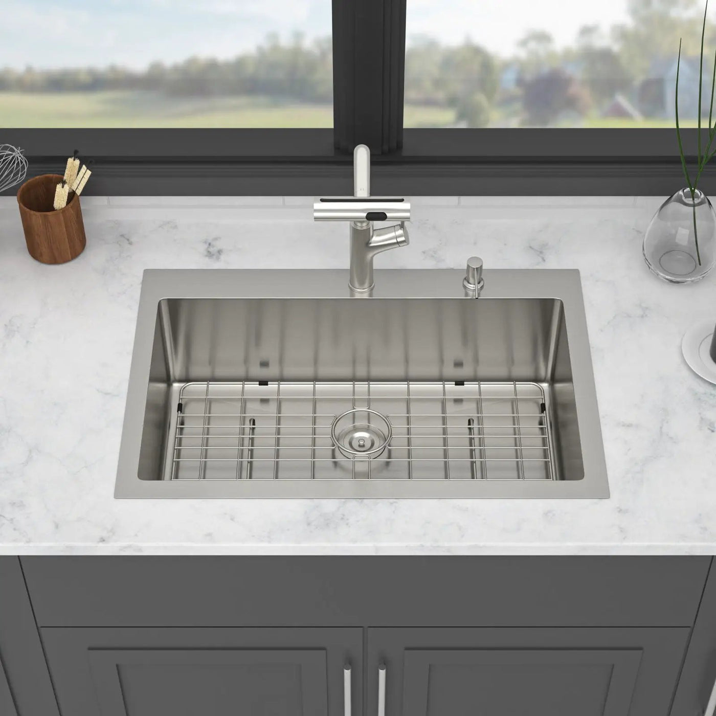 Drop-In Kitchen Sink With Pull-Out Faucet And Soap Dispenser by HouseOfZazla