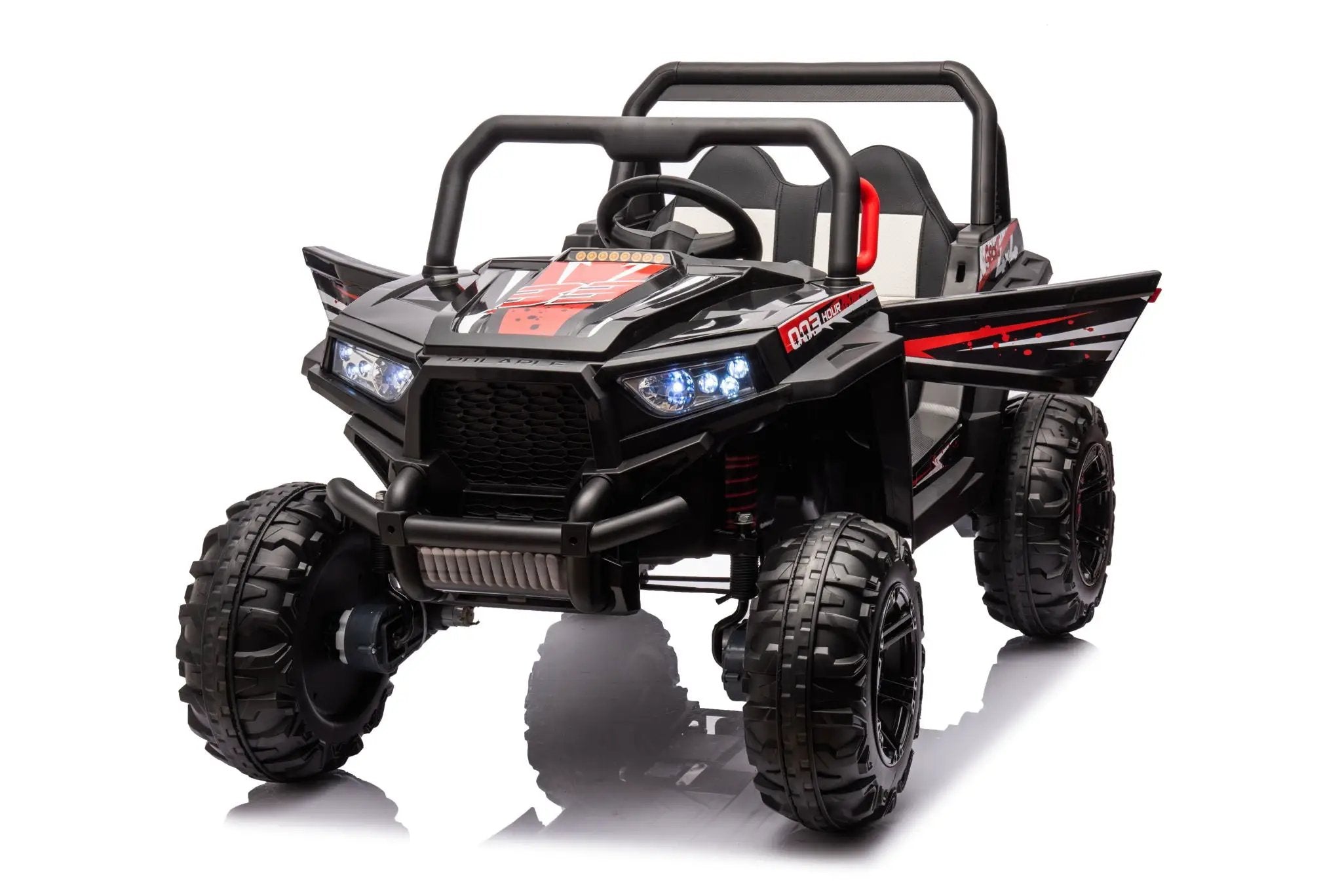 12V7A*2 30W*4 Four-Wheel Drive Seat One Button Start, Forward And Backward, High And Low Speed, Music, Front Light, Power Display, Two Doors Can Open, 2.4G R / C, Seat Belt Four Wheel Absorber by HouseOfZazla