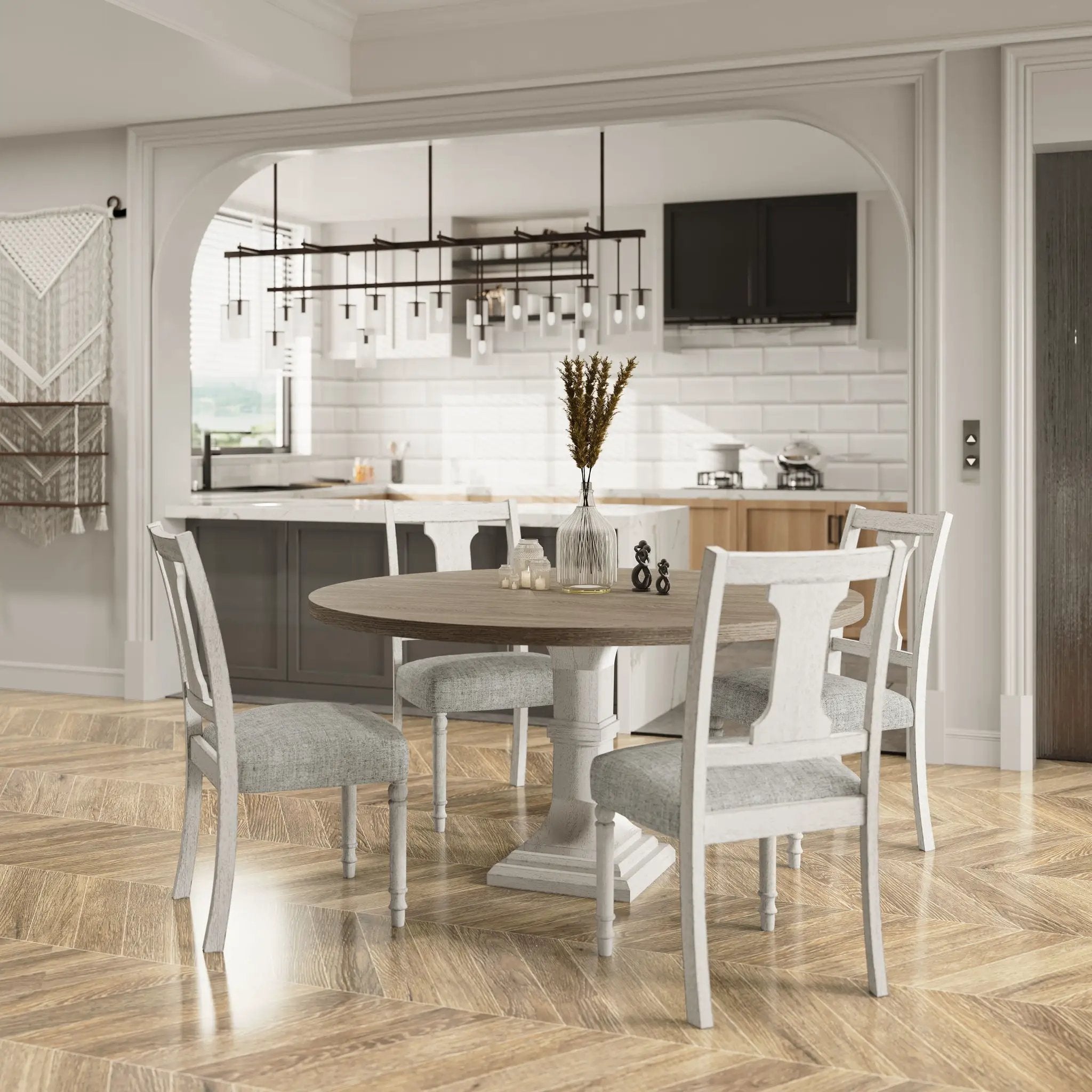 Tannen - Round 5 Piece Dining Table (Set of 5) - White And Gray by Unique Piece Furniture