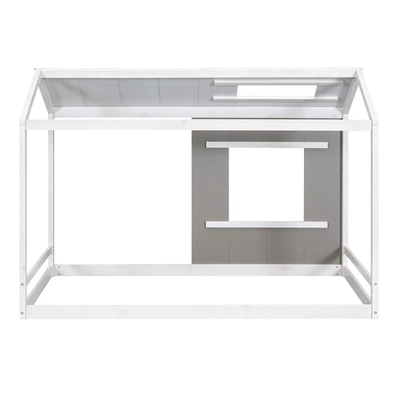Twin Size House Platform Bed With Roof And Window - Natural / White by HouseOfZazla