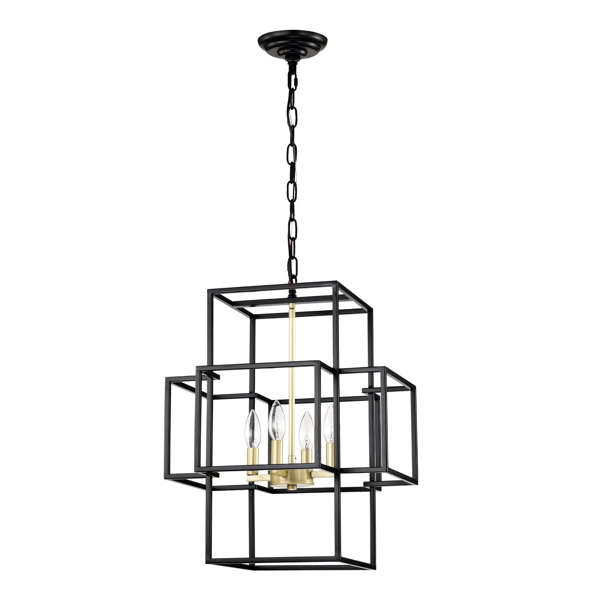 4 Light Metal Lantern Tiered Pendant Hanging Light Fixtures, Industrial Farmhouse Adjustable Height Chandeliers For Dining Room Hallway Foyer Entryway (E12 Bulbs Not Included) by HouseOfZazla