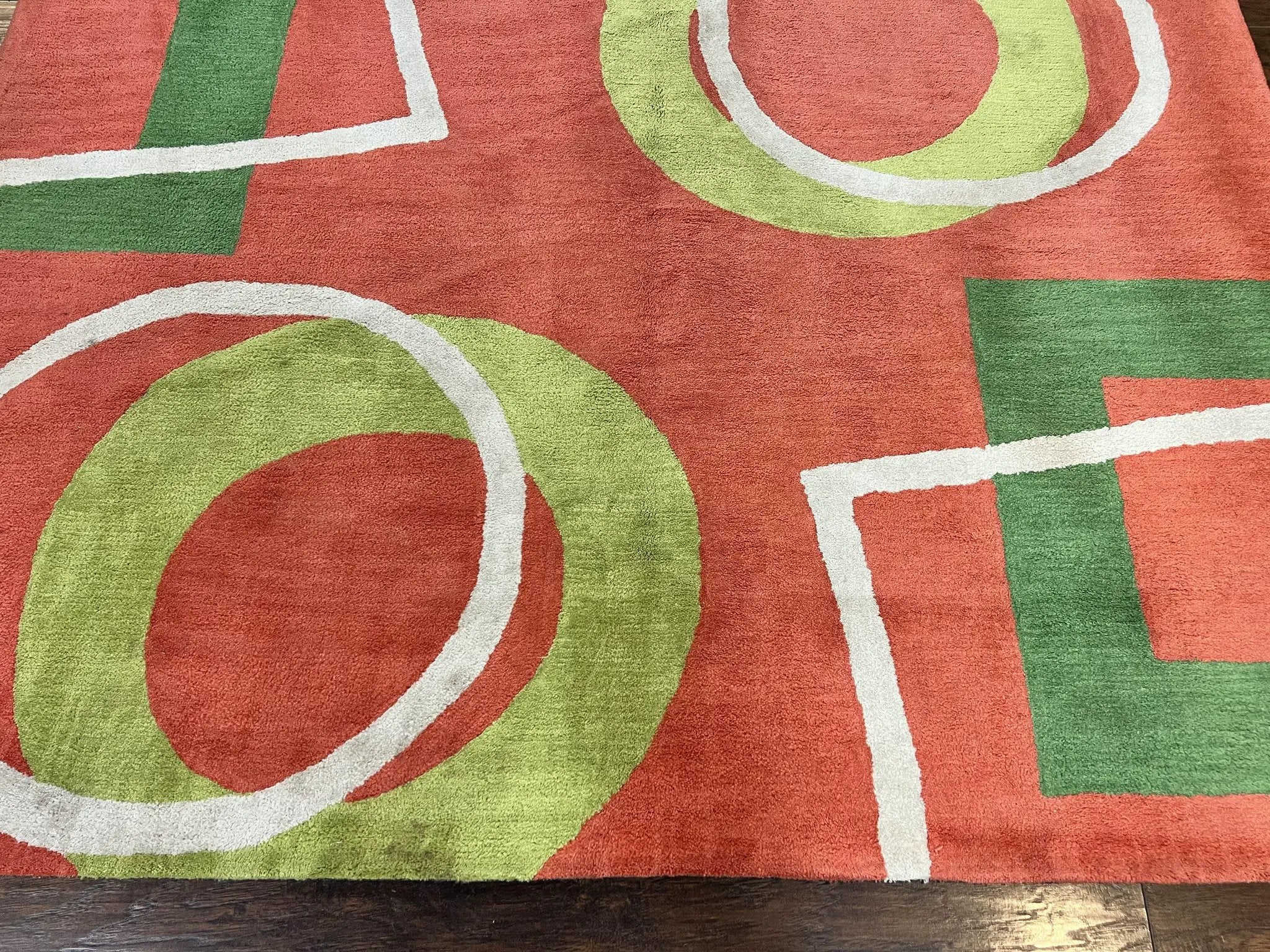 Abstract Rug 6x9, Modern Contemporary Rug, Red-Orange Green by Jewel Rugs