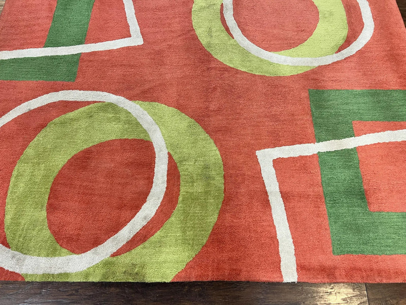 Abstract Rug 6x9, Modern Contemporary Rug, Red-Orange Green by Jewel Rugs