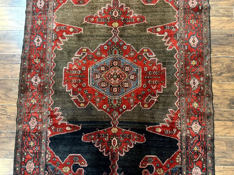 Antique Persian Tribal Rug 5x7, Geometric Wool Carpet, Kurdish Senneh Rug by Jewel Rugs