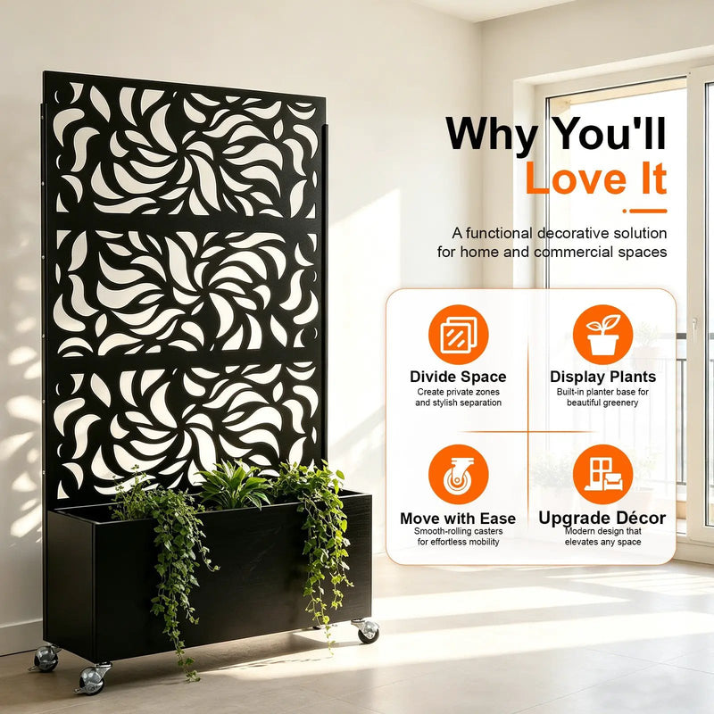 70.87" H × 46.06" W Leaf Pattern Privacy Screen with Planter Box by HouseOfZazla