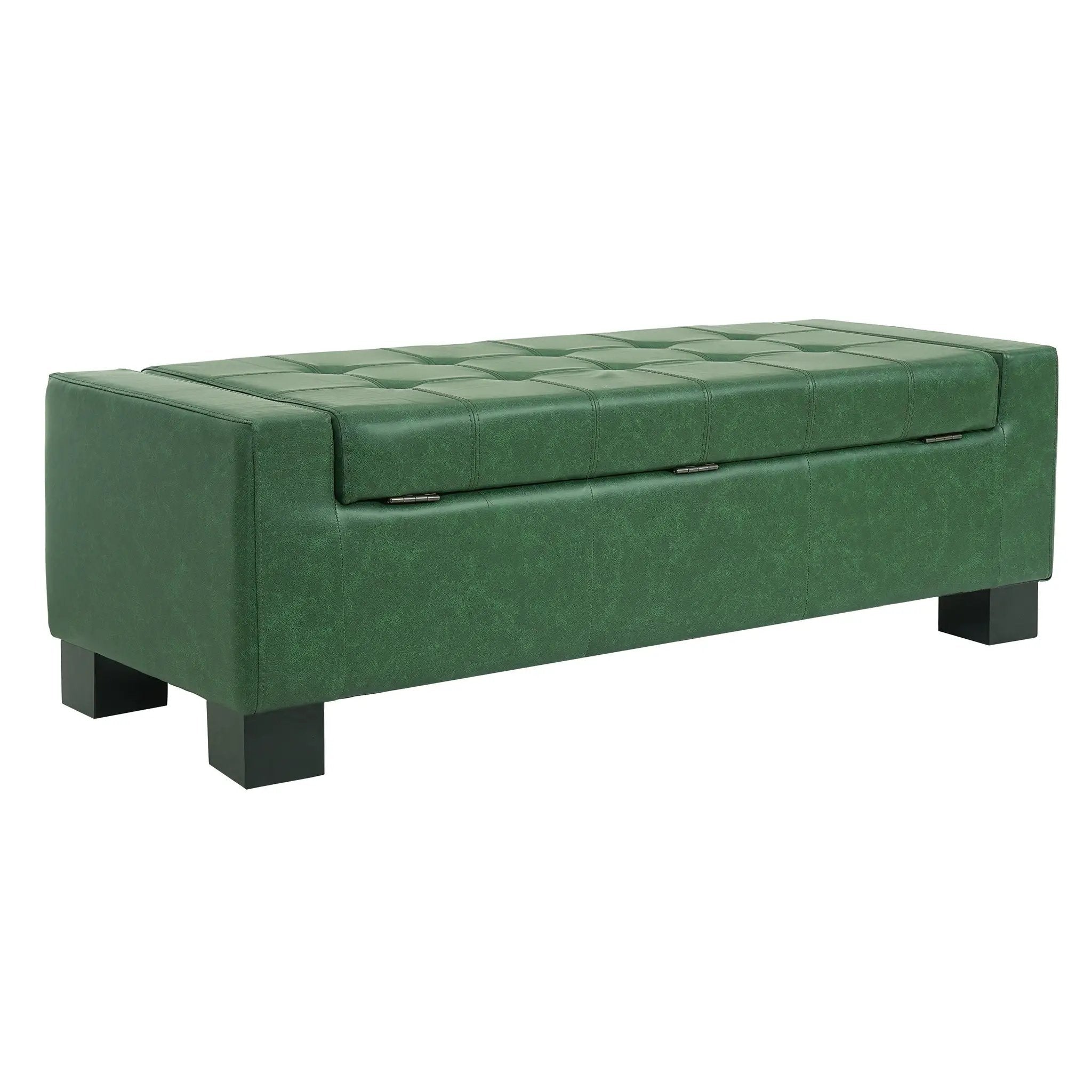 Green Storage Ottoman Bench, PU Upholstered Footrest with Solid Wood Legs by HouseOfZazla